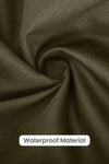 Close-up image of a dark green fabric with a smooth texture, twisted slightly at the center. A label at the bottom reads "Army Green One Size Fits All Oversized Water Resistant Windbreaker Jacket" by looselyboho—perfect for crafting a stylish windbreaker or water-resistant jacket.